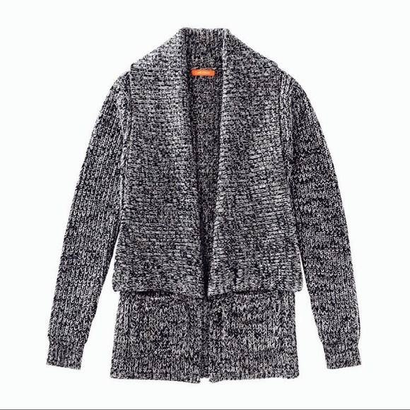 Marled Black & White Athleisure Cardigan Sweater - Picture 2 of 5